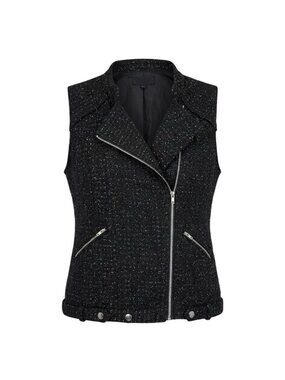 Spirited by Randolph Duke Black Metallic Tweed Moto Vest Size XL